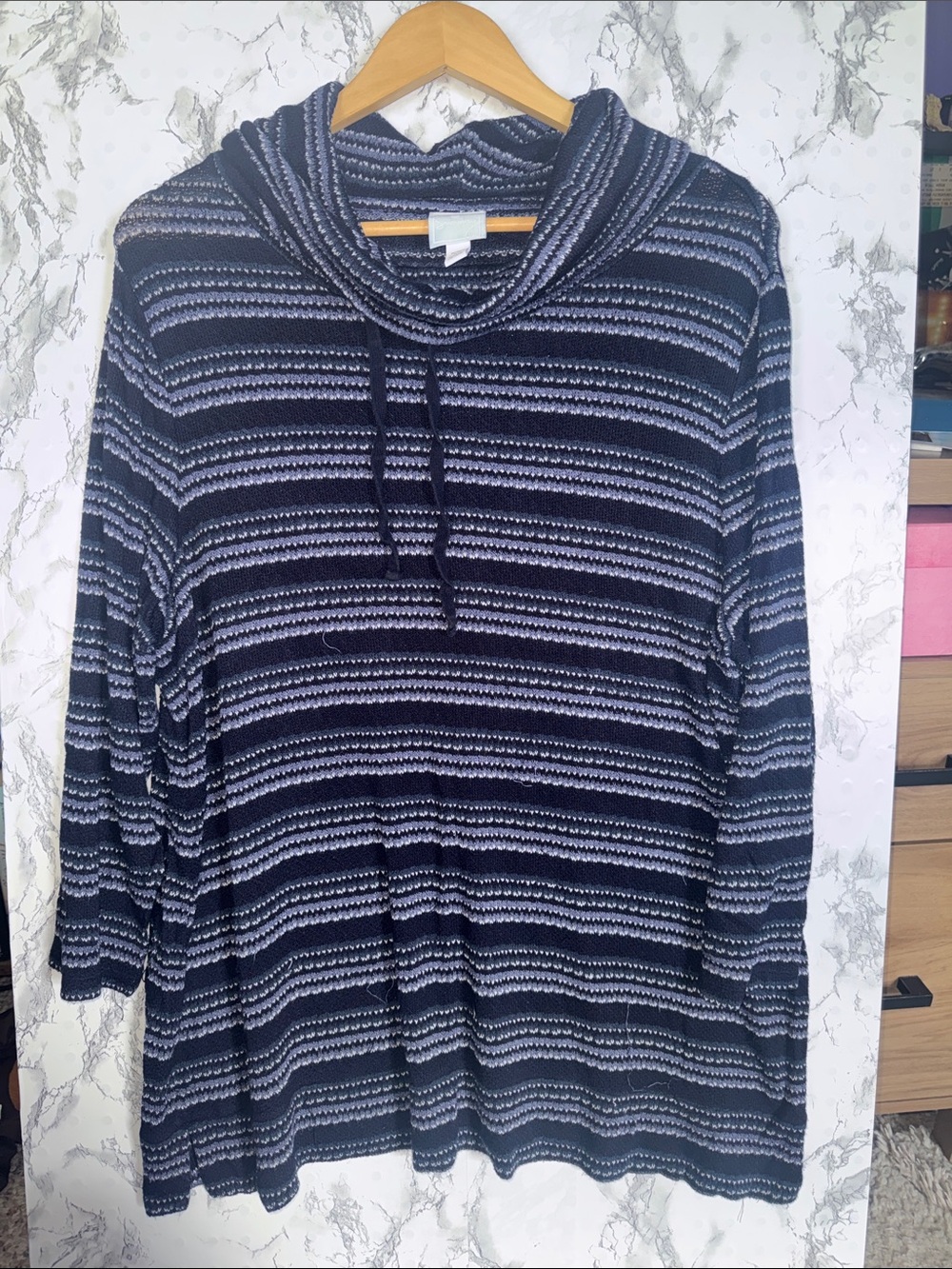 Sunday Cowl Neck Sweater Blue White Size 2X